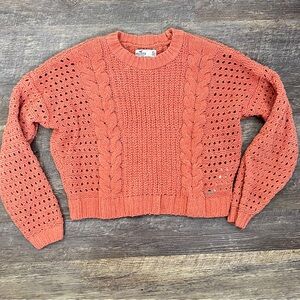 Hollister pink blounce cropped cable knit sweater size XS B134